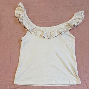 American Eagle Outfitters Cream Ruffle Tank Top